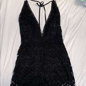 Black Lace Backless Romper